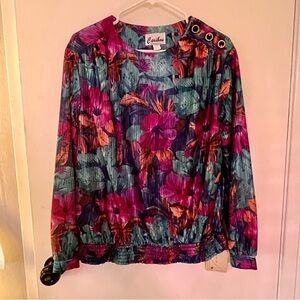 Vintage 80s 90s Caribou Colorful Tropical Floral Blouse Top Size 16 Maximalist